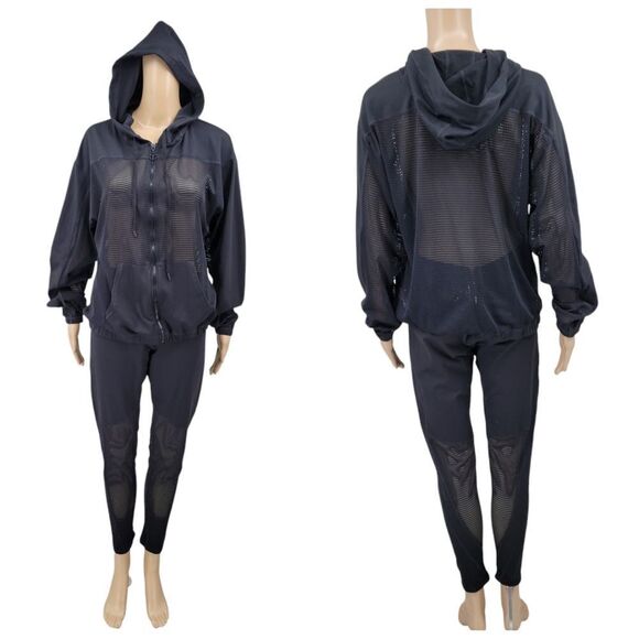 Trina Turk 2pc Matching Set Black Full Zip Hoodie Jacket & Leggings Mesh - Picture 1 of 16